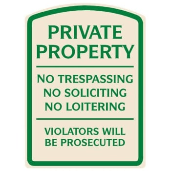 Private Property Designer Sign, Green On Ivory, Non-Reflective, 16 X 22