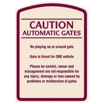 Image for Caution Automatic Gates Designer Sign, Burgundy On Ivory, 16 X 22 from HD Supply