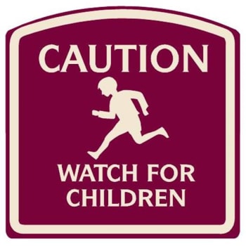 Image for Caution Watch For Children Sign Ivory On Burgundy, Non-Reflective, 16 X 16 from HD Supply