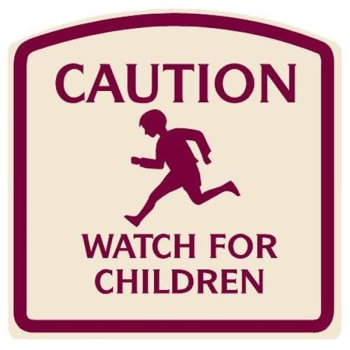Image for Caution Watch For Children Sign Burgundy On Ivory, Non-Reflective, 16 X 16 from HD Supply