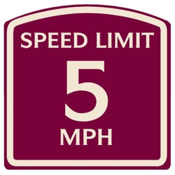 Speed Limit 5 MPH Sign, Ivory on Burgundy, Non-Reflective, 16 x 16