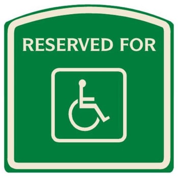 Image for Reserved For/handicapped Symbol Designer Sign, Ivory On Green, 16 X 16 from HD Supply