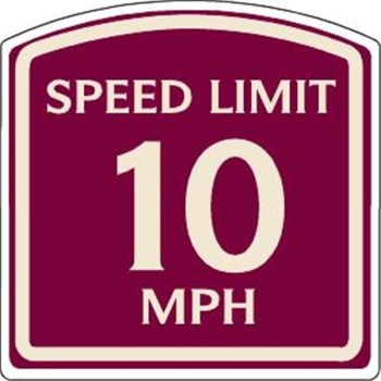 Speed Limit 10 MPH Sign, Ivory on Burgundy, Non-Reflective, 16 x 16