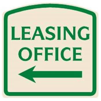 Leasing Office Arched Designer Sign with Left Arrow, Green on Ivory, 16 x 16