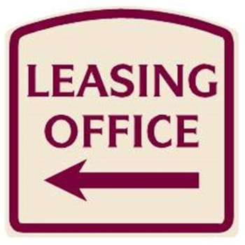 Image for Leasing Office Designer Sign with Left Arrow, Burgundy on Ivory, 16 x 16 from HD Supply