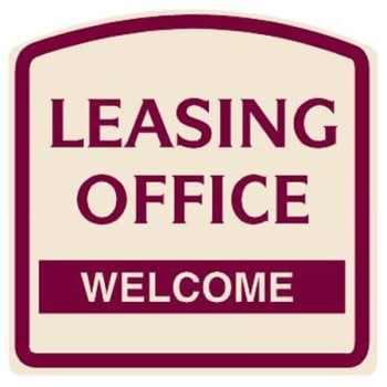 Leasing Office/Welcome Arched Designer Sign, Burgundy on Ivory 16 x 16