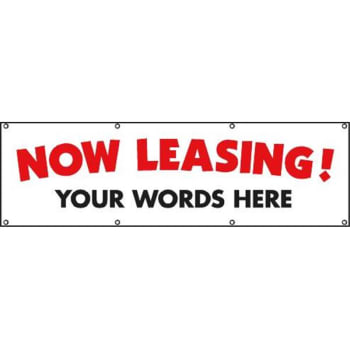 Image for Semi-Custom Now Leasing Banner, White With Red Letters, 10' X 3' from HD Supply