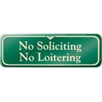 Image for No Soliciting/no Loitering Interior Sign, Green, 9 X 3 from HD Supply