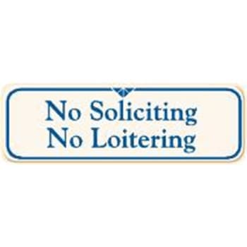 Image for No Soliciting/No Loitering Interior Sign, Ivory, 9 x 3 from HD Supply