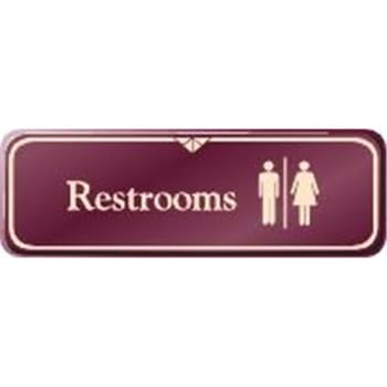 Image for Restrooms Interior Sign, Burgundy, 9 X 3 from HD Supply