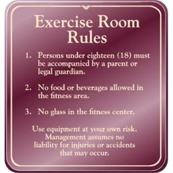 Image for Exercise Room Rules Interior Sign, Burgundy, 12-1/4 X 12-3/4 from HD Supply