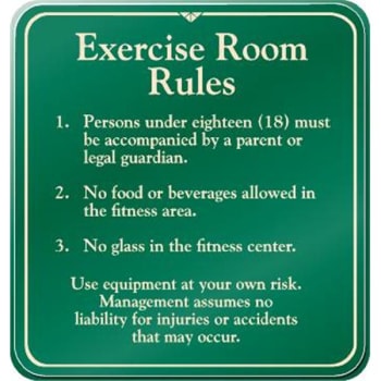 Image for Exercise Room Rules Sign, Green, 12-1/4 X 12-3/4 from HD Supply