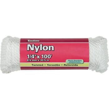 Image for Kingcord 1/4 In X 100 Ft White Twisted Nylon Rope 124 Lb Safe Work Load Hanked from HD Supply