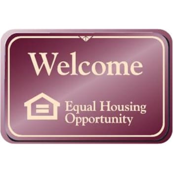 Image for Welcome Equal Housing Desk Sign, Ivory/burgundy, 9 X 6 from HD Supply