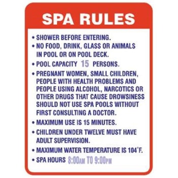 Image for Semi-Custom Spa Rules...  Sign, Non-Reflective, 18 X 24" from HD Supply