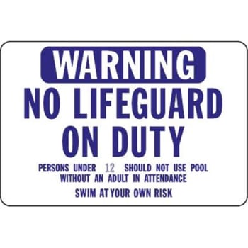 Semi-Custom Warning/no Lifeguard On Duty Sign, Non-Reflective, 36 X 24