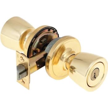 Image for Kwikset Abbey Polished Brass Exterior Entry Door Knob With Smartkey Security from HD Supply