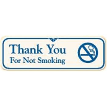 Thank You For Not Smoking Interior Sign, Ivory, 9 X 3