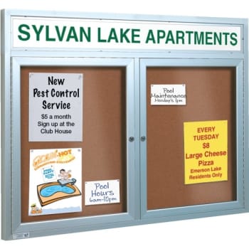 Image for Enclosed Double Door Outdoor Bulletin Board, Wall Mount, Aluminum, 48W" x 36H" from HD Supply