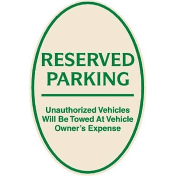 Image for Reserved Parking Oval Designer Sign, Green On Ivory, 12 X 18 from HD Supply