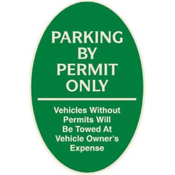 Image for Parking By Permit Only Oval Designer Sign, Ivory On Green, 12 X 18 from HD Supply