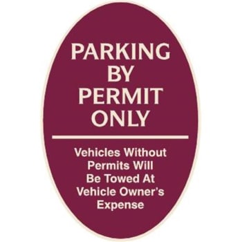 Image for Parking By Permit Only Oval Designer Sign, Ivory On Burgundy, 12 X 18 from HD Supply