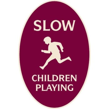 Image for Slow/children Playing Oval Designer Sign, Ivory On Burgundy, 12 X 18 from HD Supply
