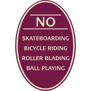Image for No Skateboarding Oval Designer Sign, Ivory On Burgundy, 12 X 18 from HD Supply