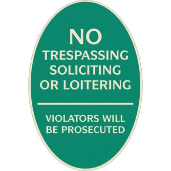 Image for No Trespassing Oval Designer Sign, Ivory On Green, 12 X 18 from HD Supply