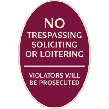 Image for No Trespassing Oval Designer Sign, Ivory On Burgundy, 12 X 18 from HD Supply