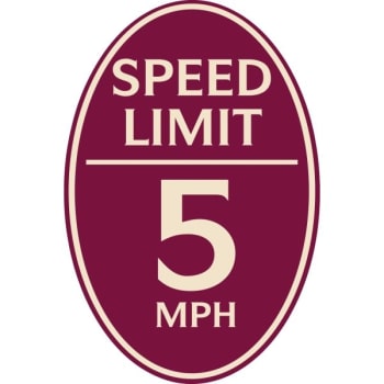 Image for Speed Limit 5 Mph Oval Designer Sign, Ivory On Burgundy, 12 X 18 from HD Supply