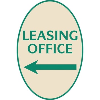 Image for Leasing Office Oval Designer Sign With Left Arrow, Green On Ivory, 12 X 18 from HD Supply