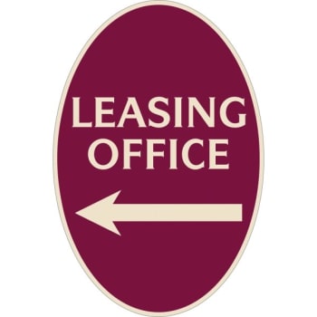 Image for Leasing Office Oval Designer Sign w/ Left Arrow, Ivory on Burgundy, 12 x 18 from HD Supply