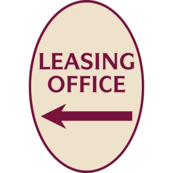 Image for Leasing Office Oval Designer Sign W/ Left Arrow, Burgundy On Ivory, 12 X 18 from HD Supply