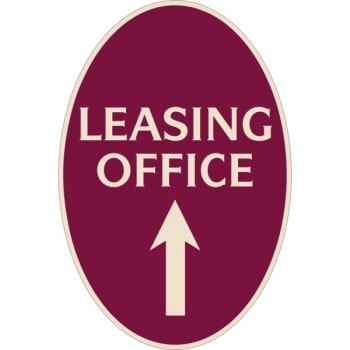 Image for Leasing Office Oval Designer Sign With Up Arrow, Ivory On Burgundy, 12 X 18 from HD Supply