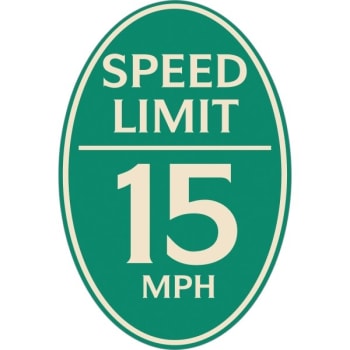 Image for Speed Limit 15 Mph Oval Designer Sign, Ivory On Green, 12 X 18 from HD Supply