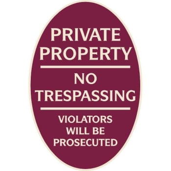 Image for Private Property Oval Designer Sign, Ivory On Burgundy, 12 X 18 from HD Supply