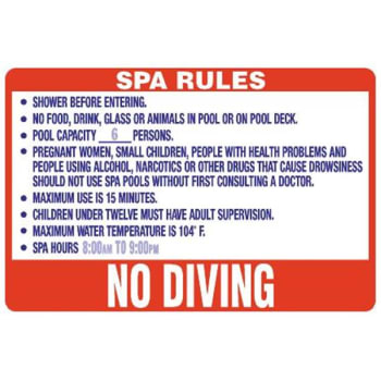 Image for Semi-Custom Spa Rules...  Sign, Non-Reflective, 36 X 24" from HD Supply