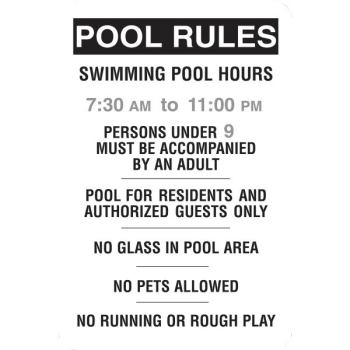 Semi-Custom Pool Rules Sign, Non-Reflective, 24 x 36