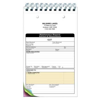 Image for Personalized 3-Part Bilingual Maintenance Request Book, Pack Of 50 from HD Supply