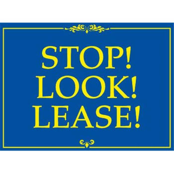 Image for Coroplast Stop! Look! Lease! Amenity Sign, Blue and Yellow, 24 x 18 from HD Supply