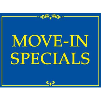 Image for Aluminum Move In Specials Amenity Sign, Blue/Yellow, 24 x 18 from HD Supply