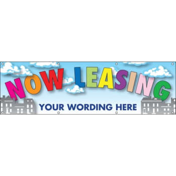 Image for Semi-Custom Horizontal Now Leasing Banner, Skyscrapers, 15' x 4' from HD Supply