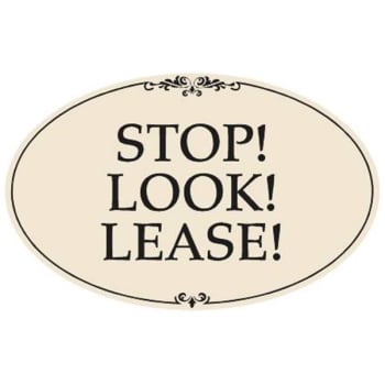 Image for Coroplast Stop! Look! Lease! Oval Amenity Sign, Black/Ivory, 32 x 21 from HD Supply