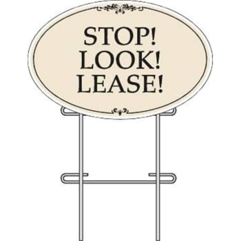 Coroplast Stop! Look! Lease! Oval Amenity Sign Kit, Black/Ivory, 32 x 21