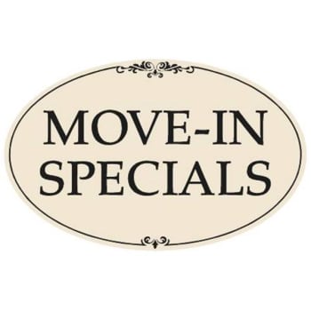 Image for Coroplast Move In Specials Oval Amenity Sign, Black/Ivory, 32 x 21 from HD Supply