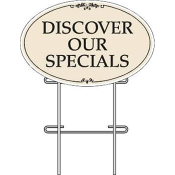 Image for Coroplast Discover Our Specials Oval Amenity Sign Kit, Black/Ivory, 32 x 21 from HD Supply