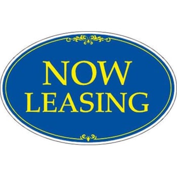 Coroplast Now Leasing Oval Amenity Sign, Blue/Yellow, 32 x 21