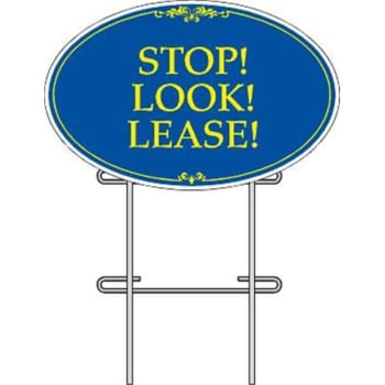 Coroplast Stop! Look! Lease! Oval Amenity Sign Kit, Blue/Yellow, 32 x 21