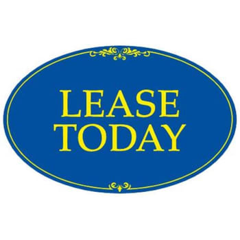 Image for Coroplast Lease Today Oval Amenity Sign, Blue/Yellow, 32 x 21 from HD Supply
